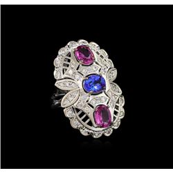 2.18 ctw Pink Sapphire, Tanzanite and Diamond Ring - 14KT White Gold