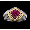 Image 2 : 2.25 ctw Pink Tourmaline, Diamond and Mother of Pearl Ring - 14KT Yellow Gold
