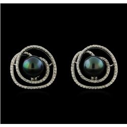 Tahitian Pearl and Diamond Earrings - 14KT White Gold