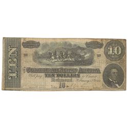 1864 $10 The Confederate States of America Note T-68 CC