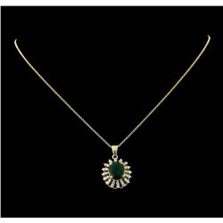 3.20 ctw Emerald and Diamond Pendant With Chain - 14KT Yellow Gold