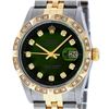 Image 1 : Rolex Mens Two Tone Green Vignette Diamond Pyramid Bezel Datejust