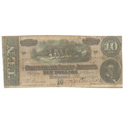 1864 $10 The Confederate States of America Note T-68 CC