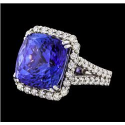 GIA Cert 14.91 ctw Tanzanite and Diamond Ring - 14KT White Gold