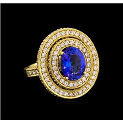 14KT Yellow Gold 3.40 ctw Tanzanite and Diamond Ring