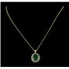Image 1 : 6.40 ctw Emerald and Diamond Pendant With Chain - 14KT Yellow Gold