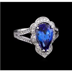 3.68 ctw Tanzanite and Diamond Ring - 14KT White Gold