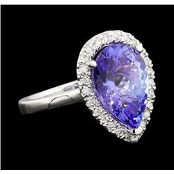 4.06 ctw Tanzanite and Diamond Ring - 14KT White Gold