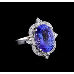 9.78 ctw Tanzanite and Diamond Ring - 14KT White Gold