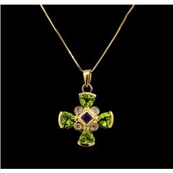 1.76 ctw Peridot, Amethyst and Diamond Pendant With Chain - 14KT Yellow Gold