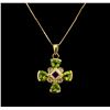 Image 1 : 1.76 ctw Peridot, Amethyst and Diamond Pendant With Chain - 14KT Yellow Gold