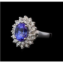 3.56 ctw Tanzanite and Diamond Ring - 14KT White Gold