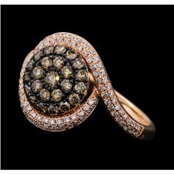 0.75 ctw Brown and White Diamond Ring - 14KT Rose Gold