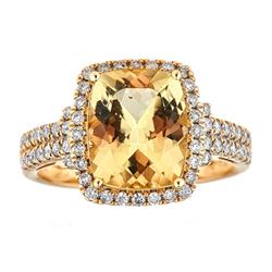 3.51 ctw Beryl and Diamond Ring - 14KT Yellow Gold