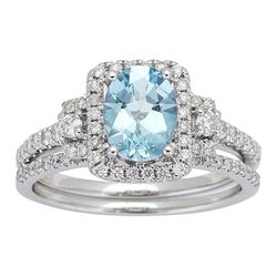 1.00 ctw Aquamarine and Diamond Ring - 14KT White Gold