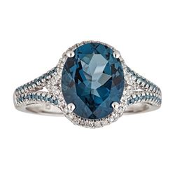 4.14 ctw Topaz and Diamond Ring - 14KT White Gold