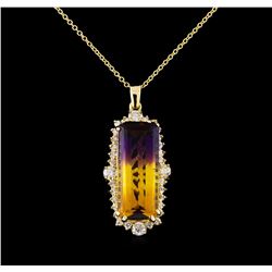 11.93 ctw Ametrine and Diamond Pendant With Chain - 14KT Yellow Gold