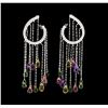 Image 1 : 5.00 ctw Multi-Color Gemstone Briolette and Diamond Earrings - 18KT White Gold
