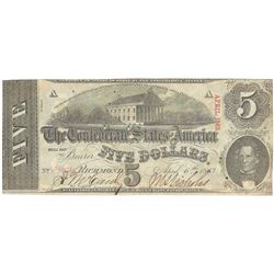 1863 $5 The Confederate States of America Note T-60 CC