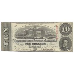 1863 $10 The Confederate States of America Note T-59 CC