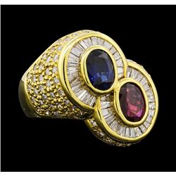 1 ctw Sapphire, Ruby and Diamond Ring - 18KT Yellow Gold