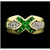 Image 2 : 1.00 ctw Tsavorite and Diamond "X" Ring - 14KT Yellow Gold