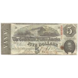 1863 $5 The Confederate States of America Note T-60 CC