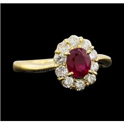 0.77 ctw Ruby and Diamond Ring - 18KT Yellow Gold