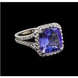 5.06 ctw Tanzanite and Diamond Ring - 14KT White Gold