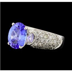 2.43 ctw Tanzanite and Diamond Ring - 14KT White Gold