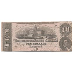 1862 $10 The Confederate States of America Note T-52 CC