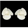 Image 1 : Petal Pearl Earrings - Rhodium Plated
