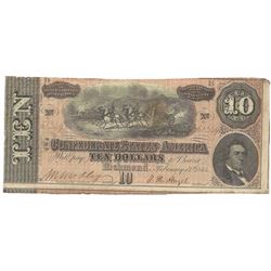 1864 $10 The Confederate States of America Note T-68 CC