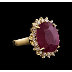 GIA Cert 6.96 ctw Ruby and Diamond Ring - 14KT Yellow Gold