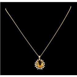 4.35 ctw Citrine and Diamond Pendant With Chain - 14KT Yellow Gold