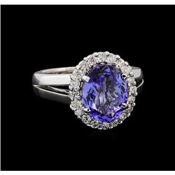 3.54 ctw Tanzanite and Diamond Ring - 14KT White Gold