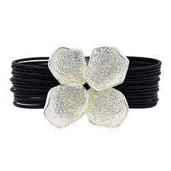 Petal Twin Pendant Multi Strand Bracelet - Rhodium Plated