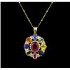 Image 1 : 14KT Yellow Gold 4.42 ctw Ruby, Sapphire and Diamond Pendant With Chain