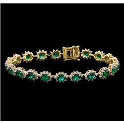 7.29 ctw Emerald and Diamond Bracelet - 14KT Yellow Gold