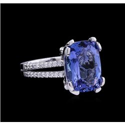 8.30 ctw Tanzanite and Diamond Ring - 14KT White Gold