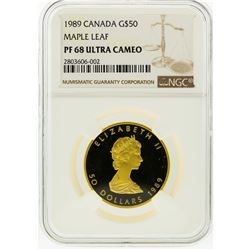 1989 NGC PF 68 Ultra Cameo Canada $50 Maple Leaf Gold Coin