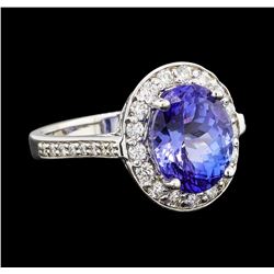 4.98 ctw Tanzanite and Diamond Ring - 14KT White Gold