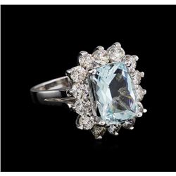 14KT White Gold 3.96 ctw Aquamarine and Diamond Ring