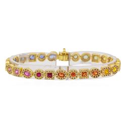 5.11 ctw Multi Color Sapphire and Diamond Bracelet - 14KT Yellow Gold