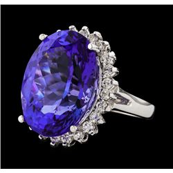 16.60 ctw Tanzanite and Diamond Ring - 14KT White Gold