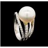 Image 4 : Pearl and Diamond Ring - 18KT White Gold