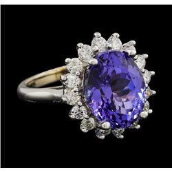 7.13 ctw Tanzanite and Diamond Ring - 14KT White Gold