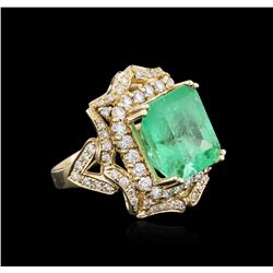 14KT Yellow Gold GIA Certified 10.21 ctw Emerald and Diamond Ring