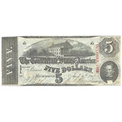 1863 $5 The Confederate States of America Note T-60 CC