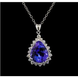 GIA Cert 17.75 ctw Tanzanite and Diamond Pendant With Chain - 14KT White Gold